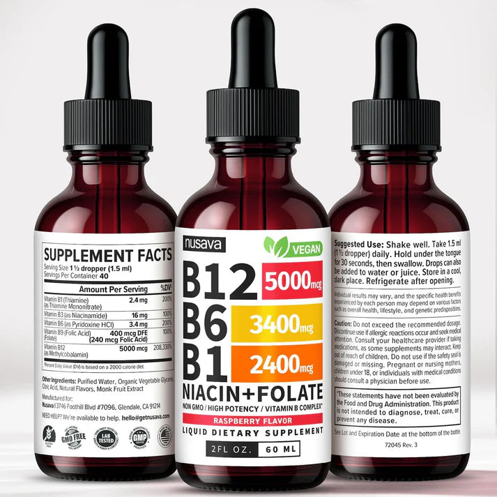 Complemento Vitaminaco B12 B6 B1 en Gotas – Mejora tu Rendimiento y tu Energia desde 9 a 65 años - Manual de alimentación Gratis
